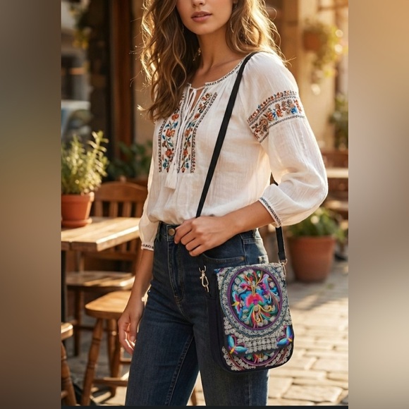 ✨NEW Bohemian Embroidered Multicolor mini Crossbody bookbag - Picture 8 of 9